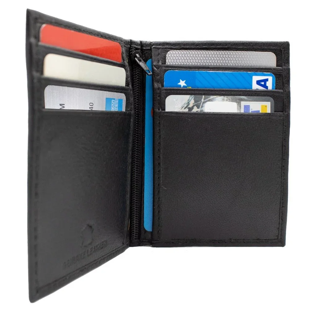 Black Genuine Leather Men's Bifold Credit Card Case Mini Card Wallet